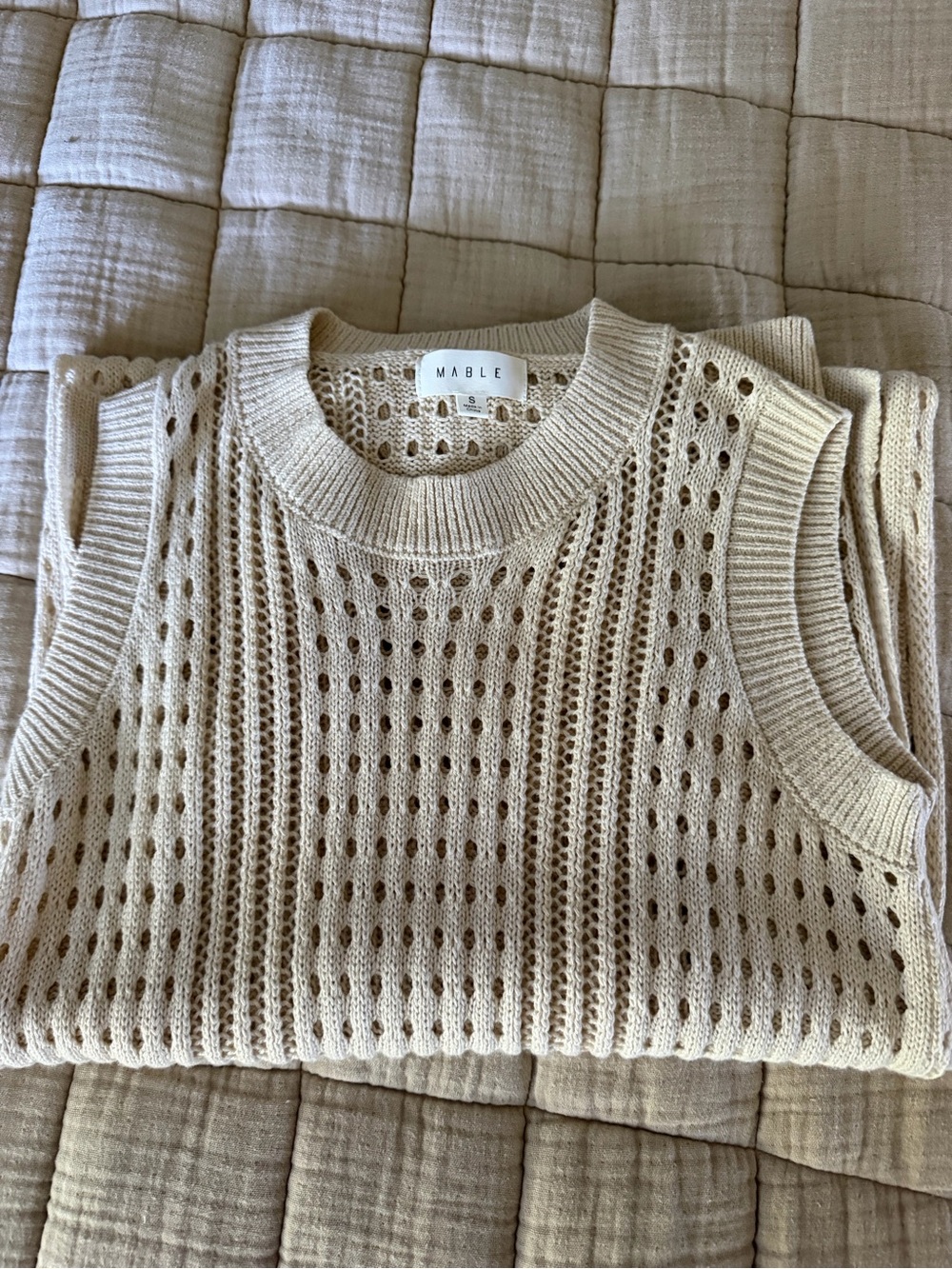 MABLE Cream Open-Weave Sleeveless Coverup